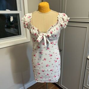 Missguided+ White and Pink Embellished Babydoll Mini Dress Size 4